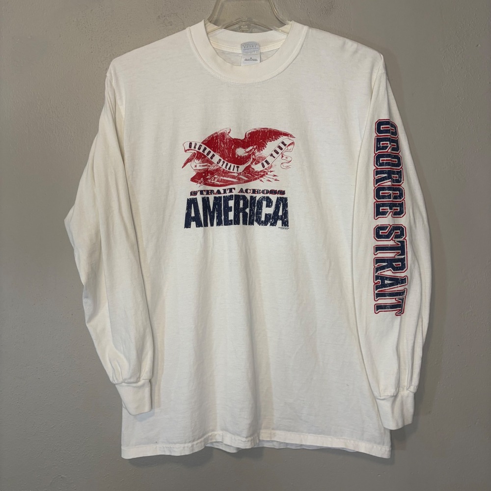 George Strait Across America Tour Long Sleeve Shirt White Vintage Style Large